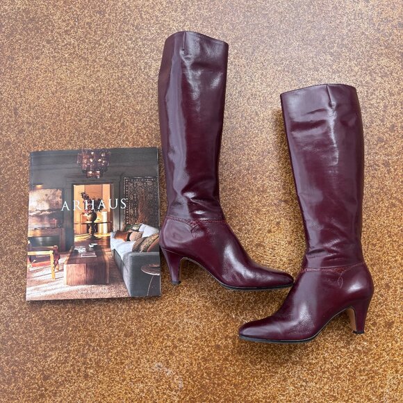Salvatore Ferragamo Burgundy Leather Knee High Boots Size 9.5 AA | Made in Italy - Picture 1 of 7